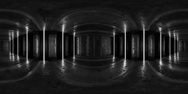 360 graders full panorama miljö karta över mörk industriell betong källaren 3d render illustration hdri hdr vr virtuell verklighet innehåll — Stockfoto