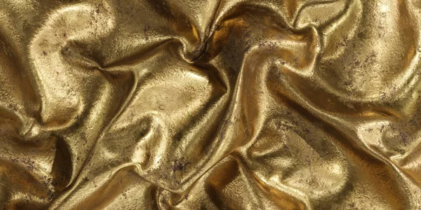 Resumo líquido fluido ouro dobrado superfície metálica com arranhões e imperfeições 3d renderizar ilustração — Fotografia de Stock
