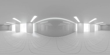 360 degree full panorama environment map of empty white production hall laboratory science lab technology office 3d render illustration hdri hdr vr virtual reality clipart