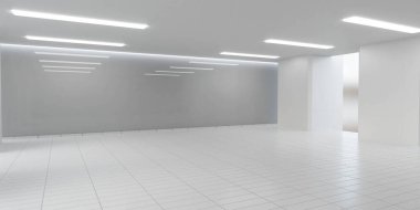 Boş beyaz üretim salonu bilim laboratuarı teknoloji ofisi 3D çizim