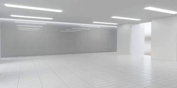 Vazio branco sala de produção laboratório ciência laboratório tecnologia escritório 3d renderização ilustração — Fotografia de Stock