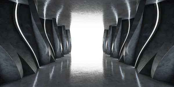 Σκούρο αφηρημένο υπόγειο τούνελ εσωτερικό 3d καθιστούν εικονογράφηση — Φωτογραφία Αρχείου