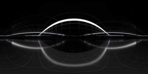 360 graden volledige panorama omgeving kaart van modern design donkere hal betegelde muur met reflecties en blauwe lichten 3d maken illustratie hdri hdr vr virtual reality — Stockfoto
