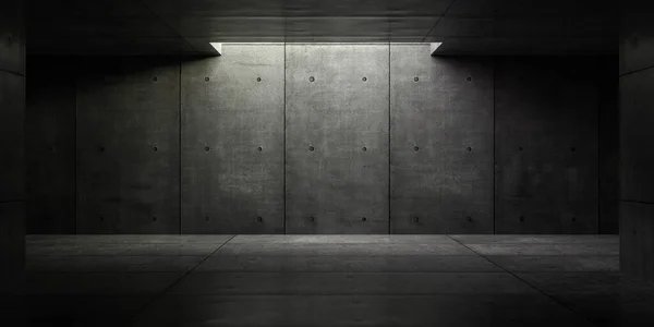 Moderna sala subterránea sótano de hormigón con iluminación de día 3d render ilustración — Foto de Stock