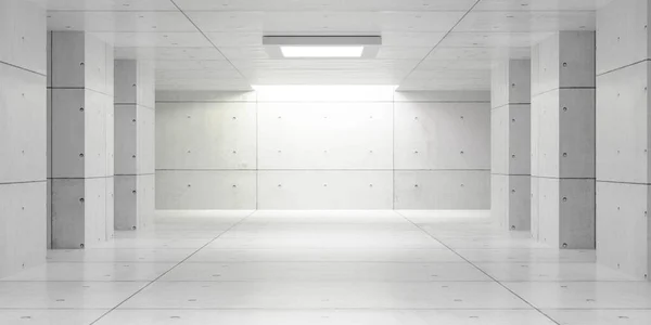 Weißer moderner Betonkeller unterirdische Halle mit Tagesbeleuchtung 3D-Render-Illustration — Stockfoto