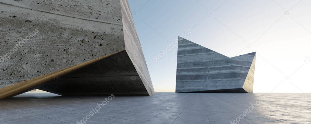 abstract concrete building exterior environment background 3d render illustration