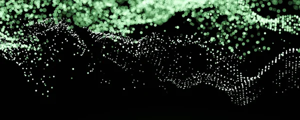 Abstrakcyjna zielona technologia punkt siatki sieci w ciemnej przestrzeni 3d renderowania ilustracji — Zdjęcie stockowe