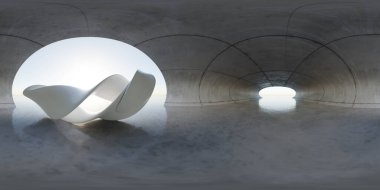 Soyut mimari obje 3D görüntüleme hdri hdr vr sanal gerçekliği ile beton hangar salonunun 360 derece tam panorama çevre haritası