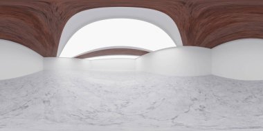 Büyük ışıklar, ahşap paneller ve mermer döşemeli 3D resimli boş stüdyonun 360 derecelik tam panorama çevre haritası hdri hdr vr sanal gerçeklik