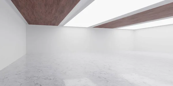 Estúdio vazio com grandes luzes e painéis de madeira e piso de mármore 3d renderizar ilustração — Fotografia de Stock