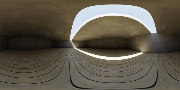 360度の完全なパノラマ環境空のコンクリート地下室の地図空と木製の板床3Dレンダリングイラストと昼の照明hdri hdrvr仮想現実 — ストック写真