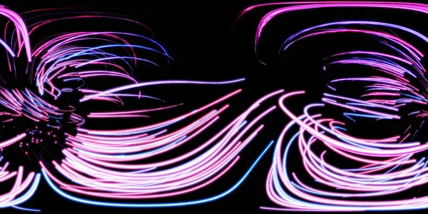 360 graus mapa ambiente panorama completo de abstrato azul e violeta uv luzes de néon 3d renderizar ilustração hdri hdr vr realidade virtual — Fotografia de Stock
