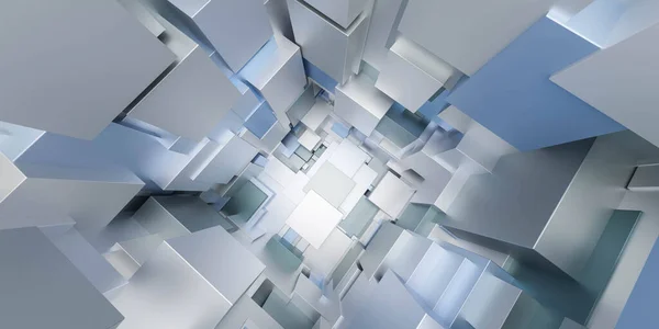 Cubos de metal azul y blanco forma geométrica abstracta 3d render ilustración — Foto de Stock