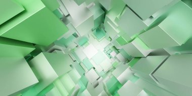 yeşil ve beyaz metal küpler soyut geometrik şekil 3D çizim