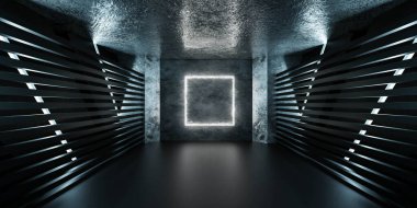 boş fütürist siyah metal bodrum kare ışık 3D çizim