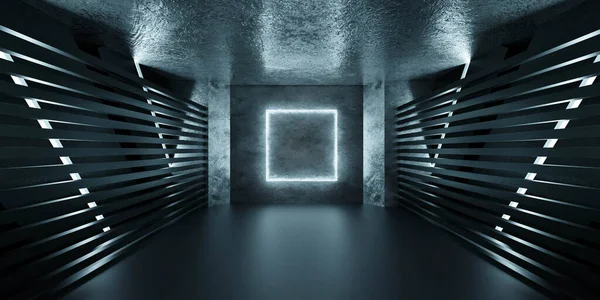Pusty futurystyczny ciemny czarny metalowy piwnicy z kwadratowym świetle 3d renderowania ilustracja — Zdjęcie stockowe