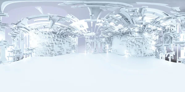 360 degree full panorama environment map of bright white modern futuristic technology wasteland building interior. 3d render illustration — Φωτογραφία Αρχείου