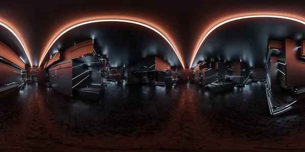 360 degree full panorama environment map of dark futuristic studio laboratory empty hall 3d render illustration hdri hdr vr virtual reality — Φωτογραφία Αρχείου