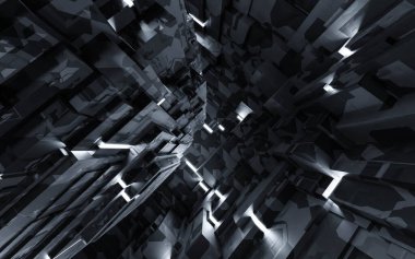 abstract cubic design with metallic technology surface 3d render illustration future modern technology wallpaper backdrop background innovation high-tec concept