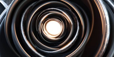 abstract technology design dark orb sphere with glowing light and metal parts 3d render illustration futuristic modern technology high-tech innovation design wallpaper background backdrop