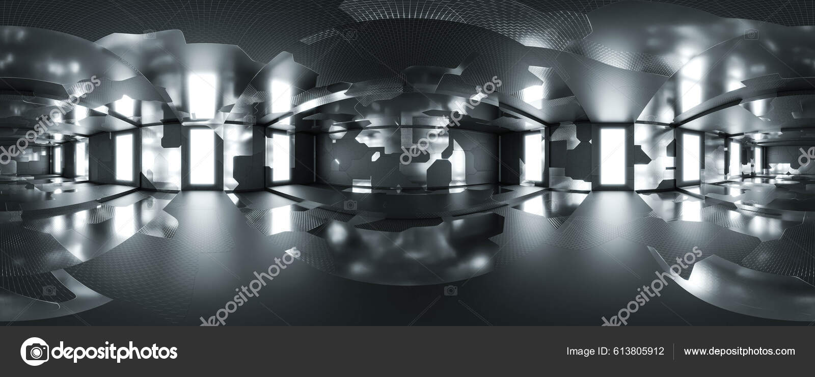 360 Degree Full Panorama Environment Map Empty Black Room Studio Stock