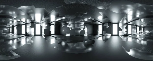 360 Degrees Full Panorama Environment Map Empty Black Room Studio — стоковое фото