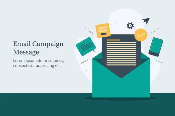 Mensagem Mail Marketing Saindo Abrir Envelope Ilustração Web Banner — Vetor de Stock