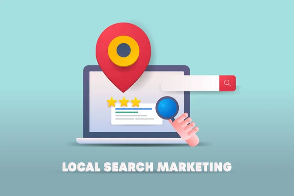 Karta Lokal Företagssökning Marknadsföring Seo Bärbar Skärm Illustration — Stock vektor