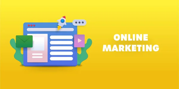 Ilustração Conceito Marketing Digital Promoção Negócios Line — Vetor de Stock