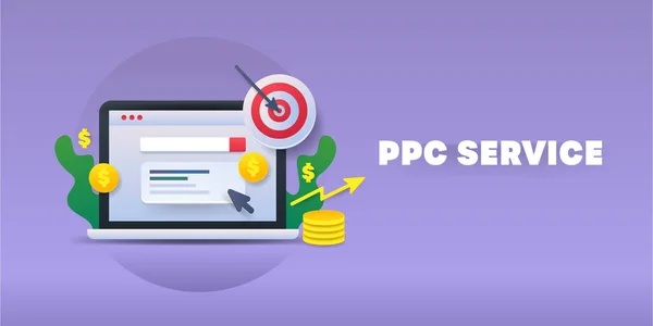 Ppc服务 以3D概念为目标的网上用户每次点击广告付费 — 图库矢量图片
