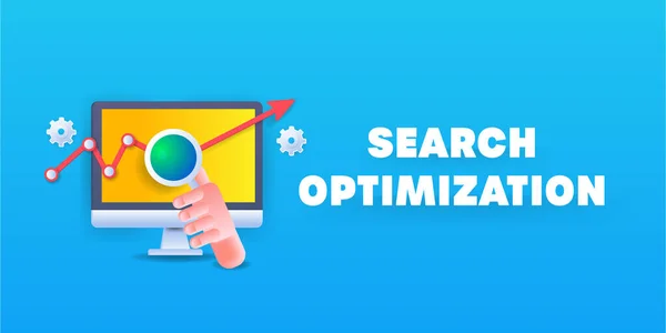 Search Engine Optimization Mão Com Lupa Seta Crescente Tela Computador — Vetor de Stock