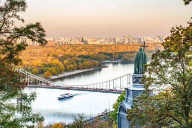 View of Dripro river and left bank of Kyiv. Monument of Saint Vo