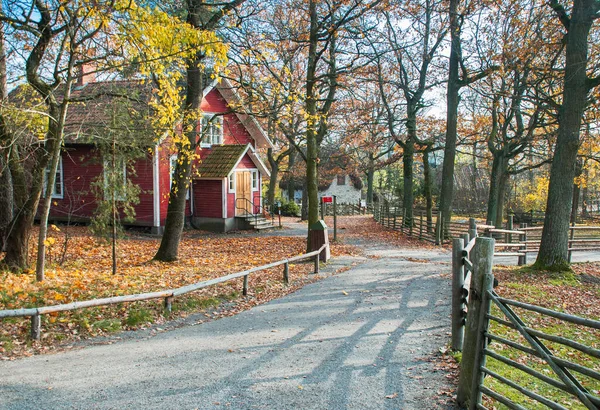 Skansen Parkı 'ndaki geleneksel İsveç binası. Stockholm