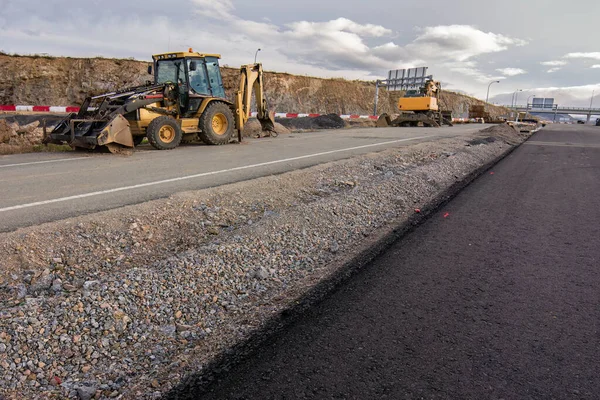 Group Machines Road Construction Works Rechtenvrije Stockafbeeldingen