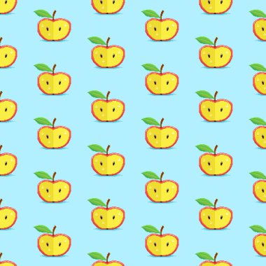 Basit vektör pikseli sanat çok renkli, sonu gelmeyen kırmızı elma deseni ikiye bölünmüş. Kırmızı elmaların kusursuz deseni