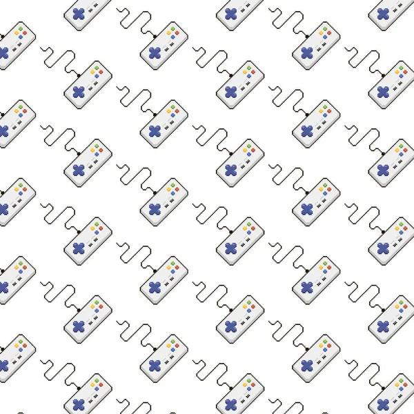 Einfache Vektor Pixel Kunst Mehrfarbige Endlose Muster Altmodischen Gamepad Nahtloses — Stockvektor