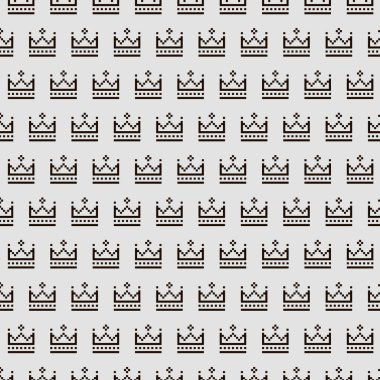 Basit vektör piksel sanatı soyut ortaçağ kral tacının siyah ve beyaz kusursuz deseni
