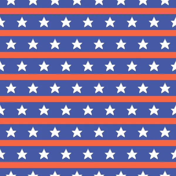 简朴多彩的矢量像素艺术无缝的水平图案的风格的美国国旗 — 图库矢量图片