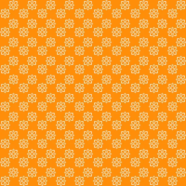 単純なベクトルピクセルアート抽象幾何学の花の無限のパターン オレンジ色の背景に抽象的な装飾的な白い花のシームレスなパターン — ストックベクタ
