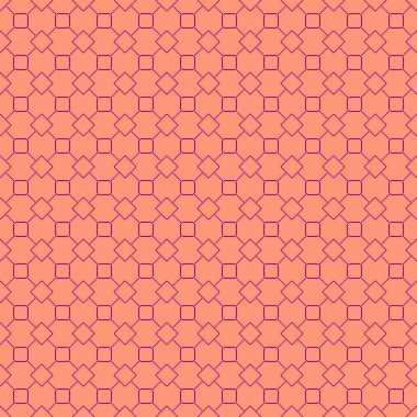 Basit vektör pikseli sanat kadife kadife. Minimalist soyut eşkenar dörtgenin dikişsiz deseni ve sakin mercan arkaplan üzerindeki kare kareli fayans.