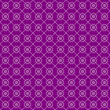 Basit vektör pikseli kusursuz desen. Minimalist soyut çiçek açan ve etrafında köşegen çizgiler olan kadife menekşe arkaplan.