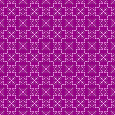 Basit vektör pikseli kusursuz desen. Soyut minimalist soyut doğrusal beyaz girdaplar. Kadife menekşe arkaplan üzerinde retro tarzı şebeke kiremitleri.