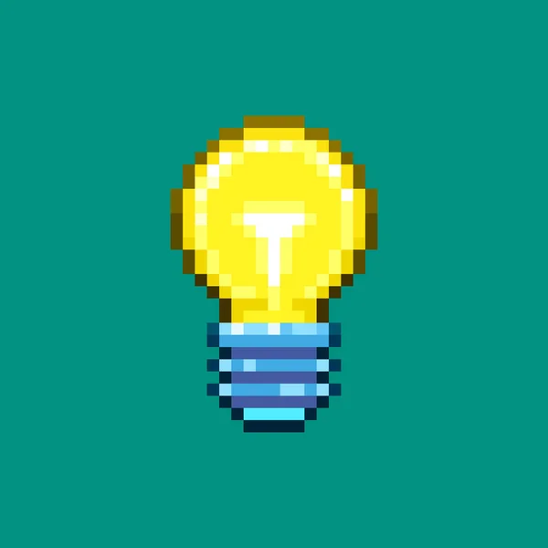 Простой Векторный Пиксель Знак Мультфильма Желтая Лампочка Зеленом Фоне — стоковый вектор