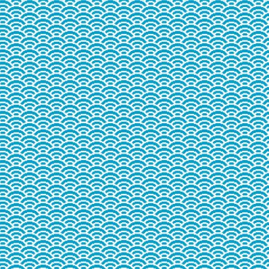 Basit vektör pikseli, minimalist turkuaz Japon su dalgaları deseninin kusursuz deseni 