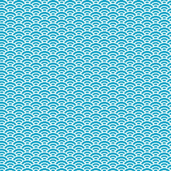 Basit vektör pikseli, minimalist turkuaz Japon su dalgaları deseninin kusursuz deseni 