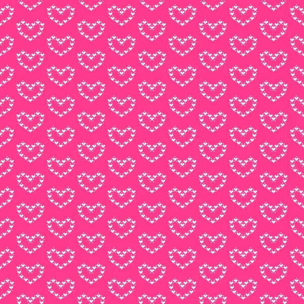 Renkli basit vektör pikseli kusursuz çizgi film deseni pembe arkaplandaki kalplerden yapılmış beyaz kalp şekli