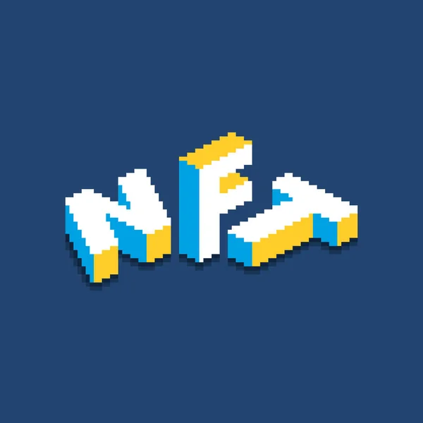 Renkli basit vektör pikseli resim tabelanın başlığı izometrik 2B metin NFT dağınık harfler şeklinde