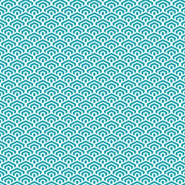 Basit vektör pikseli turkuaz ya da Japon stilinde minimalist geometrik pullu altıgen desenli akuamarin dikişsiz desen