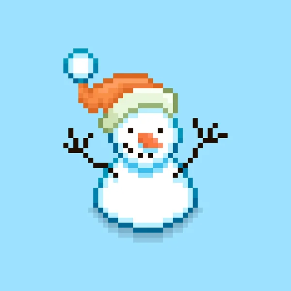 Colorato Semplice Vettoriale Pixel Art Illustrazione Pupazzo Neve Cartone Animato — Vettoriale Stock