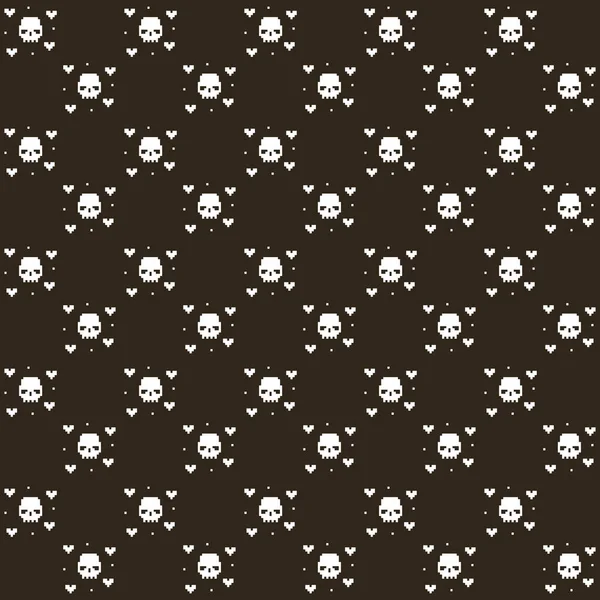 Simple Vector Pixel Art Seamless Pattern White Human Skull Abstract — 图库矢量图片